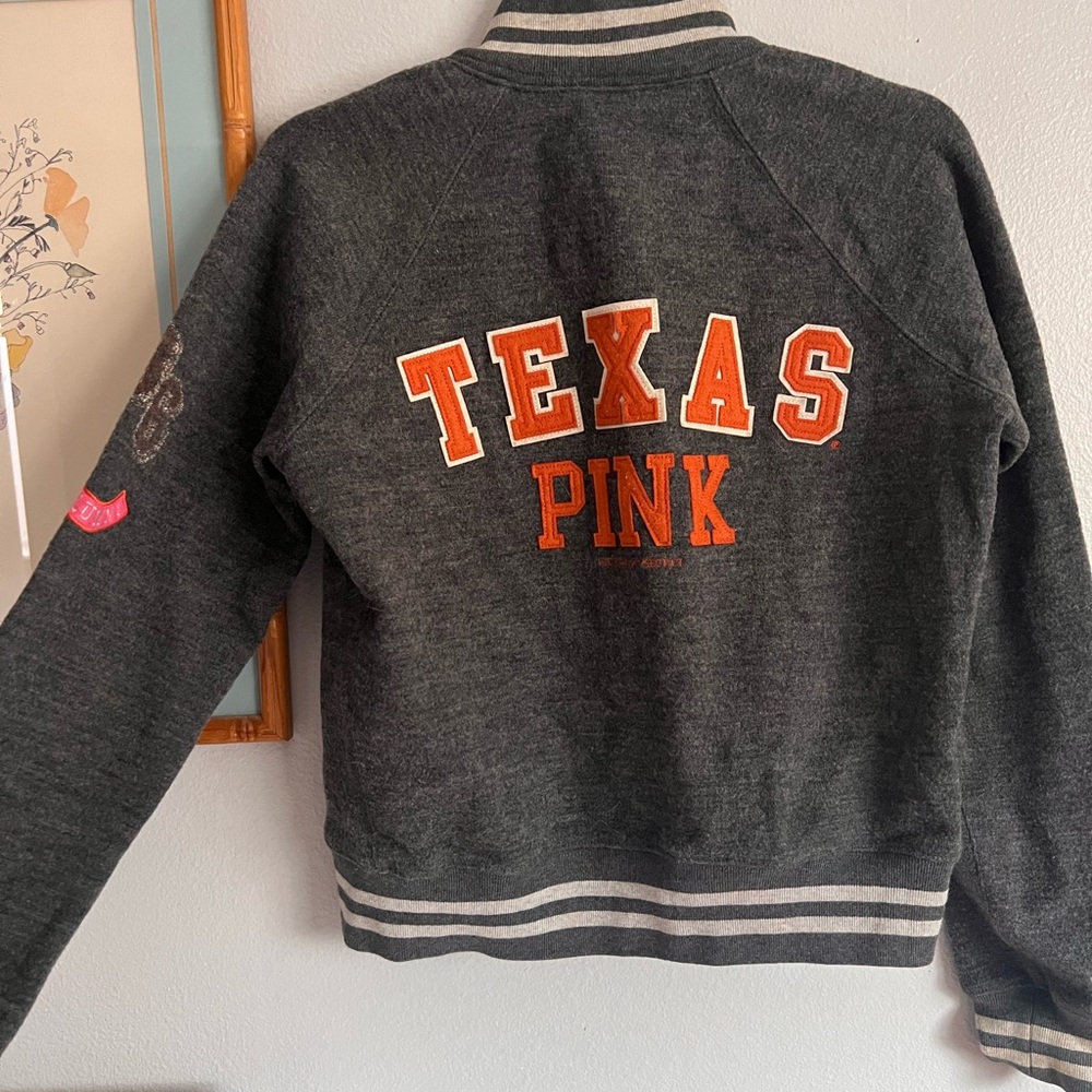 PINK Victoria's Secret Charcoal and Orange Varsity Jacket